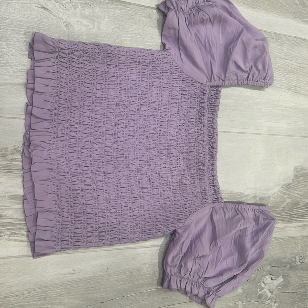 short sleeve purple ruffle top